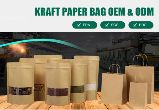 FSC Biodegradável Embalagem Reutilizável Alimentos Arroz Presente Lixo Promocional Compras Maca de Gato Ração para Animais Branco Marrom Papel Kraft Alça Embalagem Saco de Papel