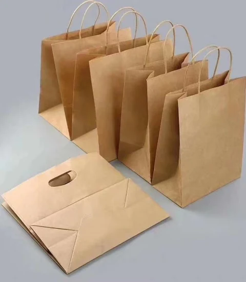 Saco de embalagem de papel Kraft impresso personalizado de luxo por atacado Saco de compras Saco de presente com alça de papel torcido